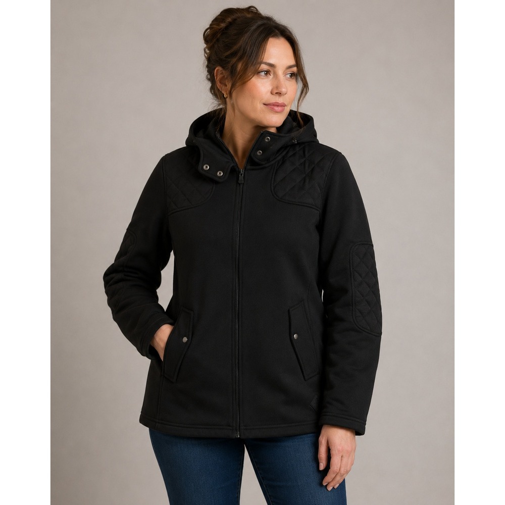 Eddie Bauer Radiator Fleece Jacket Women XL Full Zip Black Hooded Outdoor Hiking